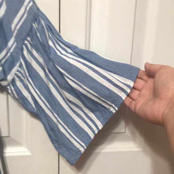 Blue and White Striped Off The Shoulder Top - Picture 2 of 5